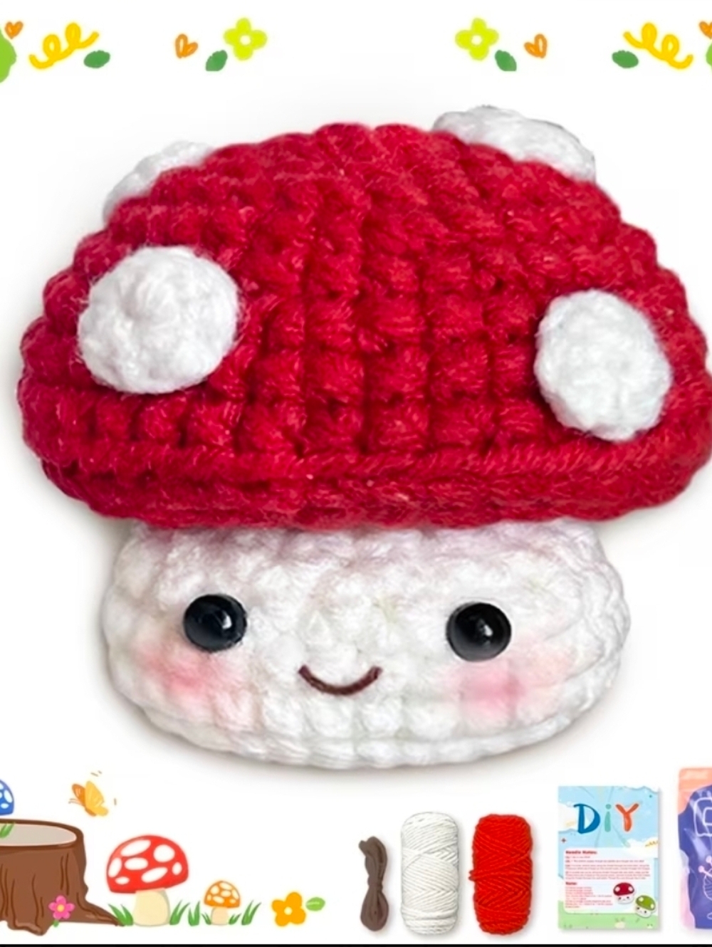 DIY Red Top Mushroom Crochet For Beginners Kit All Tools Included New Sealed